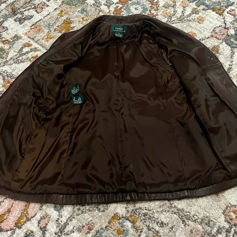 Lauren Ralph Lauren Women's Brown Leather Blazer & Skirt Set - Picture 8 of 11